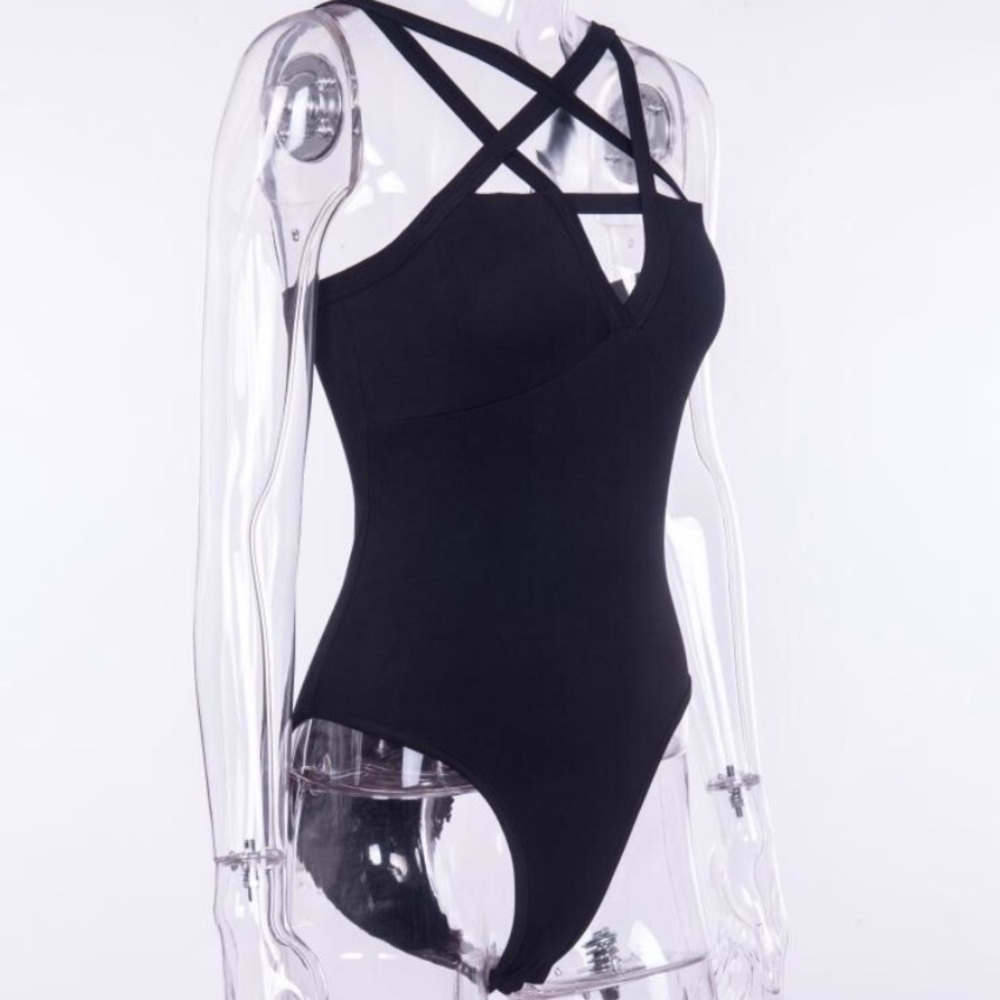 NEW‼️❣️STAR❣️BLACK STAR STRAPPED - Bodysuit - Picture 3 of 5